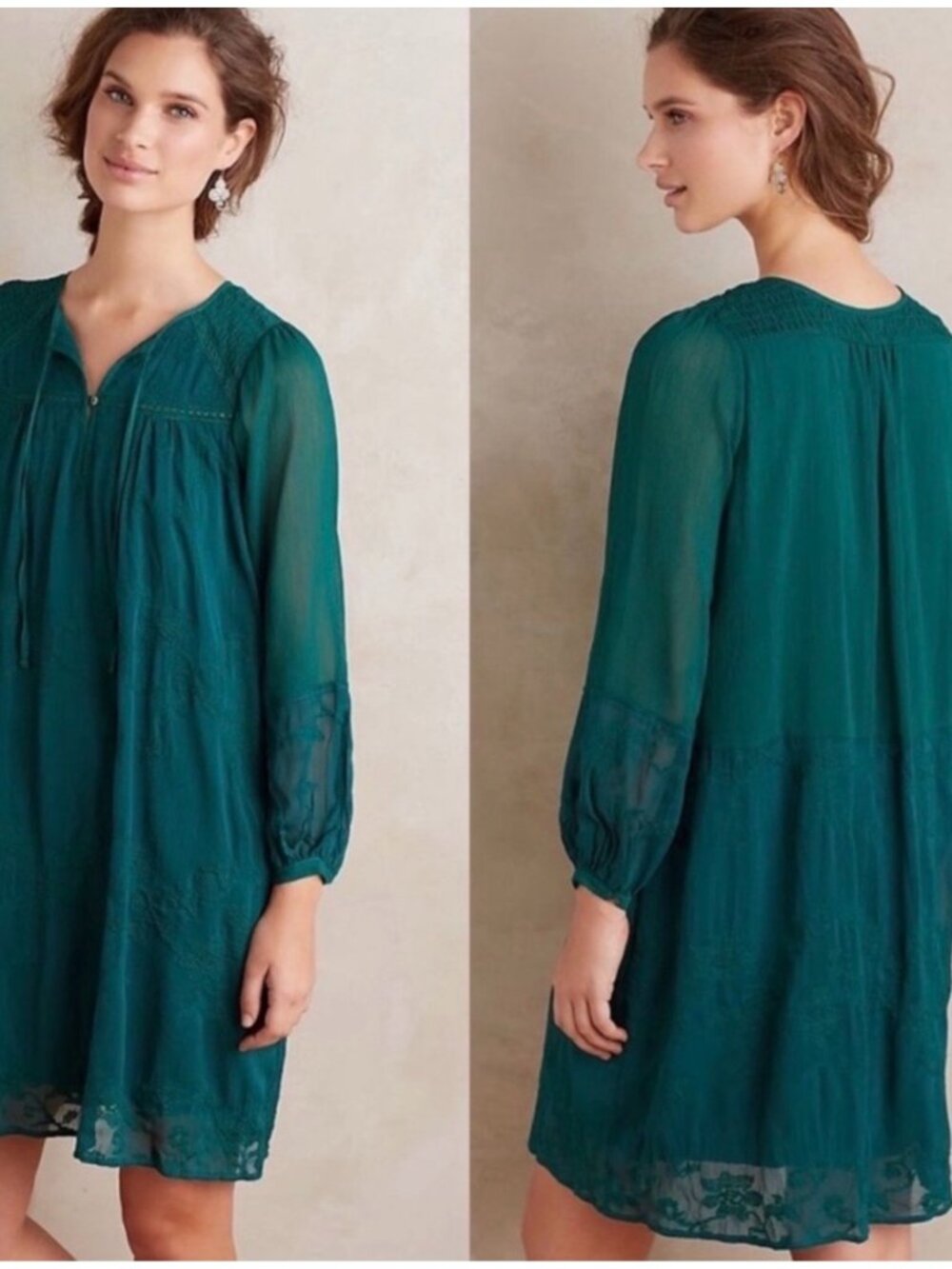 Anthropologie Tiny Luisa Swing Peasant Dress Embroidered Tassel Tie Size Large W